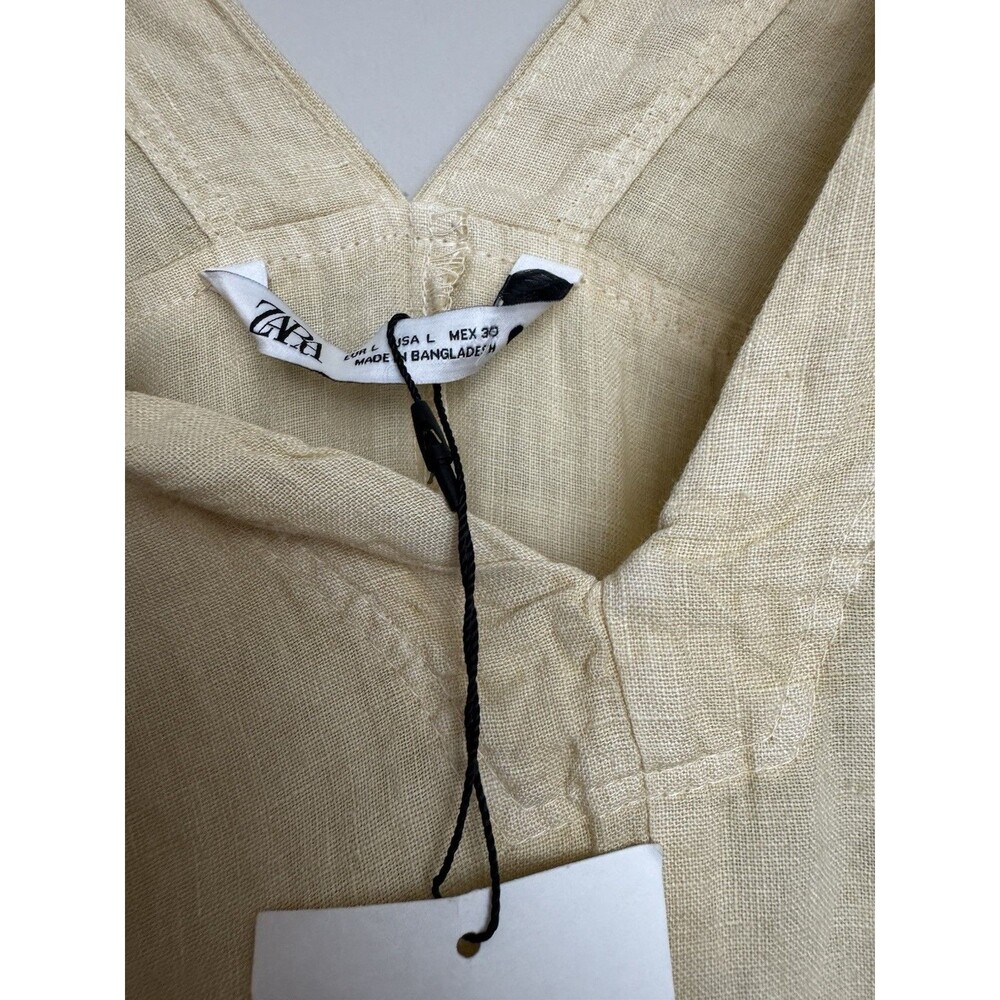 Zara Womens Linen Blend Maxi Dress Large Beige Cap Sleeve Long V Neck - Picture 5 of 6